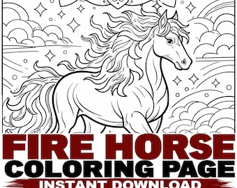 Fire Horse Printable Coloring Page | Fantasy Art | Adult Coloring PDF