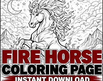 Horse Coloring Single Page Printable, Chinese Zodiac, Adult Coloring PDF