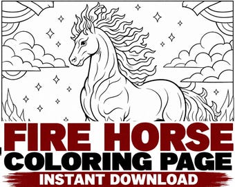 Fire Horse Printable Coloring Page | Fantasy Art | Adult Coloring PDF