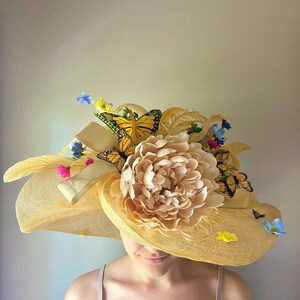 Spring/Kentucky Derby Yellow and Colorful Spring Butterflies, oversized gold sil Easter Ascot KY Derby Gold/silver Irrodescent Butterflies  main image 2