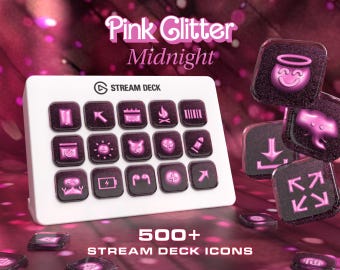 Stream Deck-pictogrammen | Roze glitter - Middernacht | Streaming-assets | Twitch | YouTube | Productiviteit | VTuber