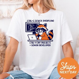 Senior Developer Raccoon Shirt, Funny Programmer Ctrl C Ctrl V Tee, Stack Overflow Coding Humor T-Shirt, Tech Trash Panda Gift