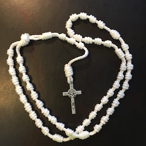 White Hand Made Double Strand Knotted Rosary