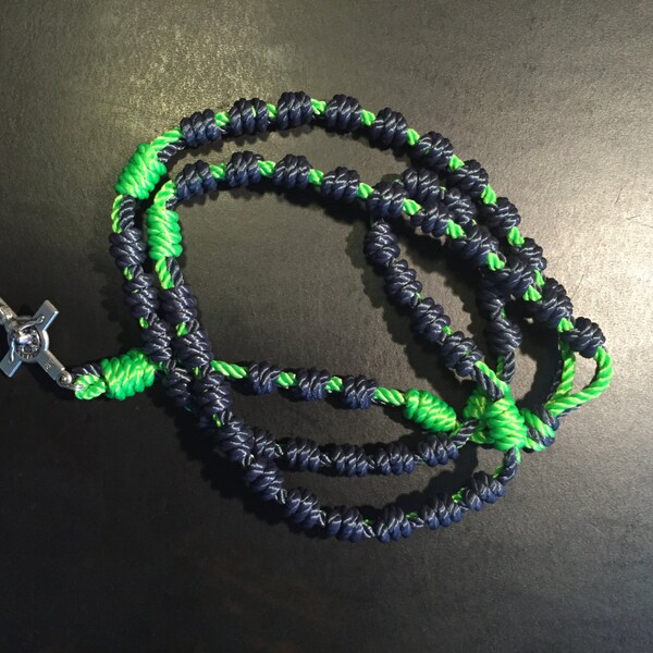 Seattle Seahawks Colored Hand Made Double Strand Knotted Rosary