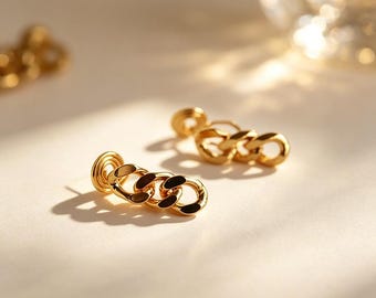 Gold Chain Link Ear Clips, No-Piercing Dainty Earrings, Modern Edgy Jewelry