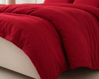 Juego de funda nórdica de algodón rojo, tamaño Queen/King, cierre de cremallera y botones, funda de edredón suave y transpirable, decoración minimalista de lujo para el dormitorio.