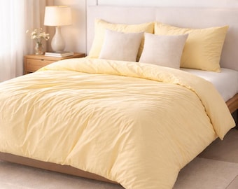Conjunto de capa de edredom amarelo manteiga, conjunto de cama minimalista em cor sólida, capa de edredom de algodão macio, roupa de cama de luxo em tons pastel, decoração moderna para quarto, presente para casa.