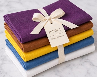Juego de 5 servilletas de lino | Servilletas de tela reutilizables | Servilletas para decoración de mesa de boda | Servilletas de comedor estilo rústico | Servilletas de cocina ecológicas (regalo)