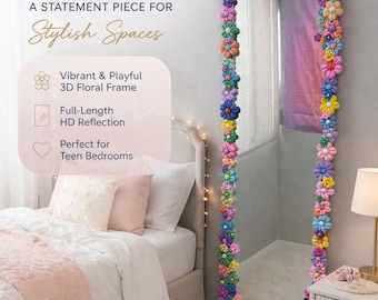 Miroir fleuri personnalisable fait main, décoration murale bohème, élément décoratif pour chambre d'ado