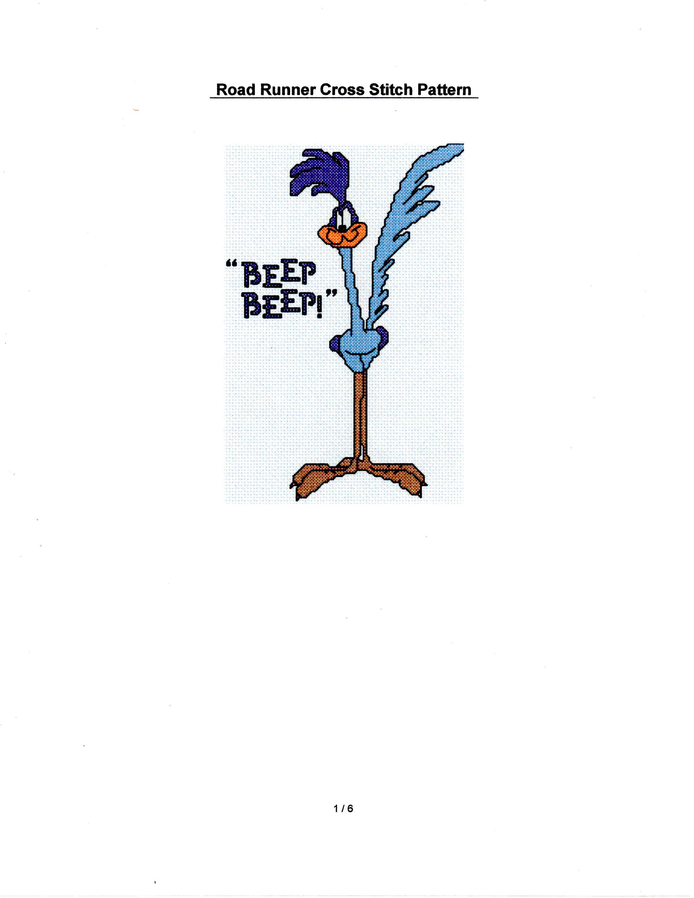 Road Runner Cross Stitch Pattern PDF FILE ONLY Etsy