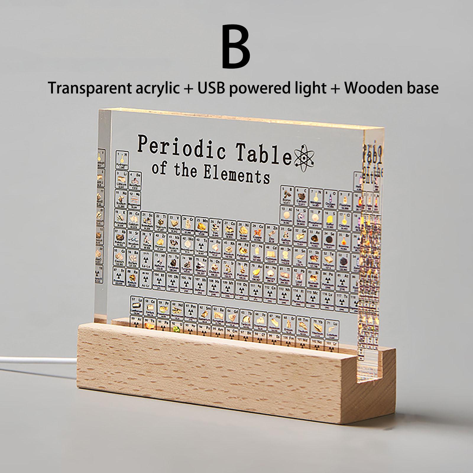 Periodic Table Elements Display With LED Wooden Base, Acrylic Science ...