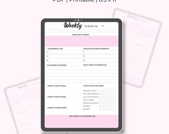 Registro personal semanal - Rosa ruborizado / Seguimiento de bienestar en PDF imprimible / PDF de autocuidado de 8,5 x 11 pulgadas / Descarga digital