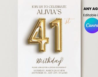 Invitación de cumpleaños editable para cualquier edad / Invitación de cumpleaños para adultos neutral / Fiesta de cumpleaños importante / Plantilla Canva / Descarga instantánea