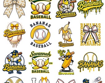 Savannah Bananas PNG Bundle, Banana Baseball Logo Collection, Drip Bananas Mascot Clipart, Yellow Team Baseball Design, Circut Sublimation