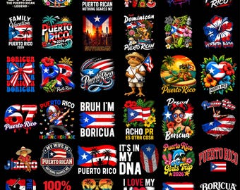 Puerto Rico Flag PNG Bundle, Boricua Pride Tropical Island Travel Design, Digital Download