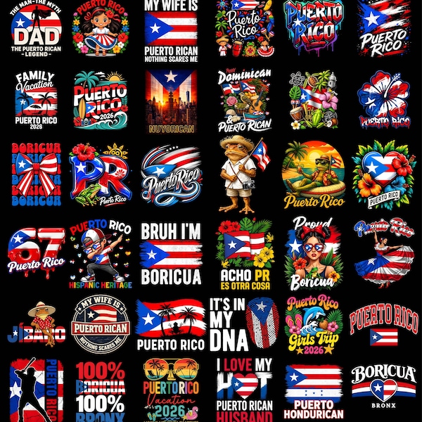 Puerto Rico Flag PNG Bundle, Boricua Pride Tropical Island Travel Design, Digital Download