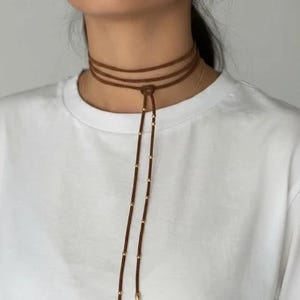 Pärlbesatt Lariat Choker – Multifunktionellt Wrap Halsband, Guld- eller Silverpärlor i Rostfritt Stål, Anpassad Färg Konstmocka Snöre Boho Layered Present till Henne