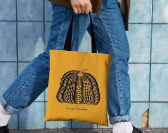 Yayoi Kusama Style Pumpkin Canvas Tote Bag, Polka Dot Art Tote, Mustard Yellow Aesthetic Shoulder Bag, Japanese Art Lover Gift