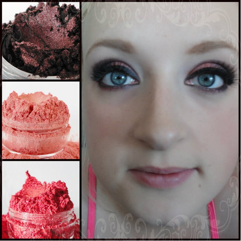 MISS PRISS Coral Pink eye Shadow Coral Plum Shimmer Mineral Eyeliner Vegan Natural Smokey Eyes Eyeshadow image 1