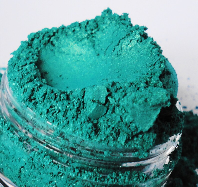 TOXIC Green Eye shadow Shimmer Mineral Makeup Glitter Sparkle eyeliner 5g Sifter Jar Blue green Eye shadow Vegan Luster Natural TOXIC image 1