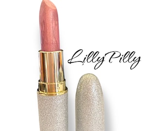 LILLY PILLY, Rossetto Rosa Dorato, Duo Chrome, Vegano, Sunset, Formula Cremosa, Ingredienti Naturali, Pigmentato, Copertura Completa, Crush Cosmetics