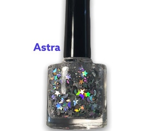 ASTRAL - Silver Stars Moons Iridescent Nail Polish - Glossy-  Sparkle  -Vegan nails  - free From harsh Chemicals -  indie -  Shiny