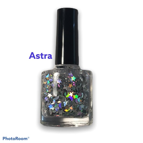 ASTRAL - Silver Stars Moons Iridescent Nail Polish - Glossy-  Sparkle  -Vegan nails  - free From harsh Chemicals -  indie -  Shiny