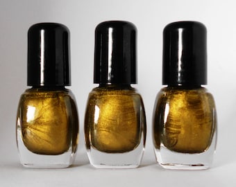 ヴィンテージゴールド、ネイルポリッシュ、ダークゴールド、アンティークゴールド、ヴィーガンメイクアップ、光沢あり、刺激の強い化学物質不使用、高発色、クラッシュコスメティックス（5mlミニボトル）
