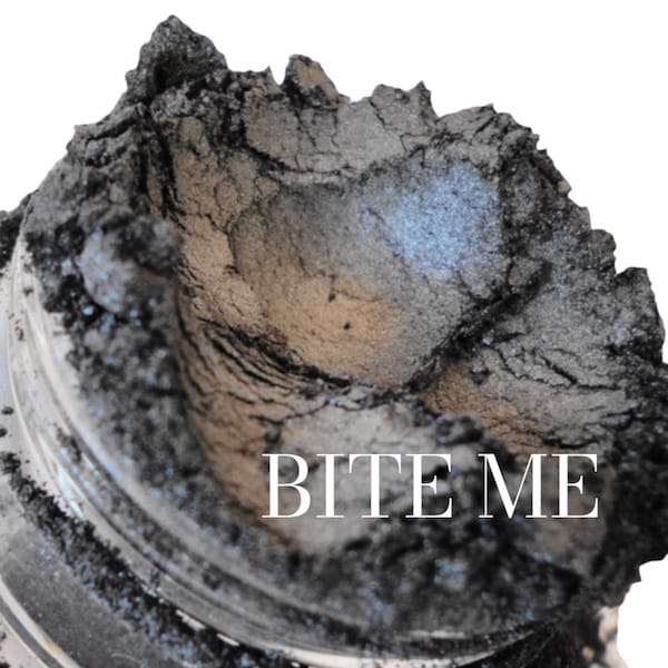 BITE ME -Metallic - Soft Black - Mineral Makeup - Shimmer- EyeShadow - Sifter Jar- Dark Gray - Black - Eye Shadow - Eyeliner -  5g Jar