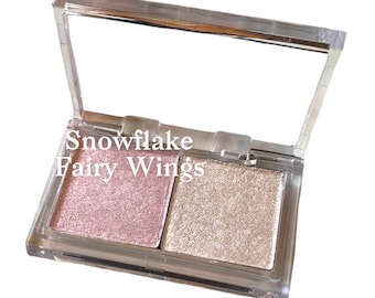 Highlighter Duo Compact - Snowflake White and Fairy Wings Pink - Mineral Makeup Eye shadow Iridescent Organic Vegan