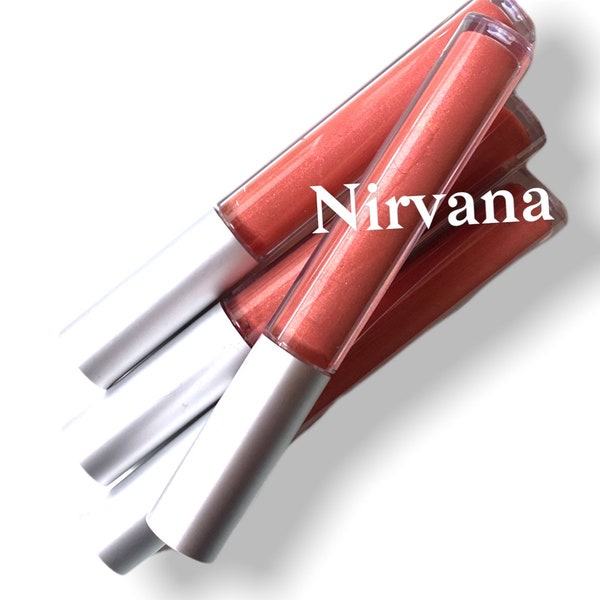 Lip Plumping Lipgloss- Coral-Translucent -Liquid lipstick - Shimmer-Luster - Mineral Makeup Vegan -  Nirvana