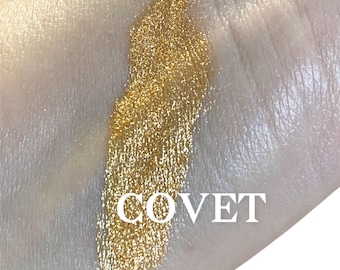 COVET, Sombra de ojos con purpurina amarilla dorada, Vegana, Maquillaje mineral, Delineador, Ingredientes naturales, Pigmentada, Crush Cosmetics