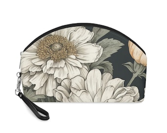 Makeup Bag Gorgeous Floral Black Faux Leather Flower  Cosmetic Case Large Size Travel Bag Accessory Case