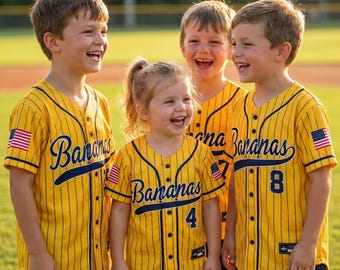 Custom Baseball Jersey, Stitched/Printed Name Logo Personalized Bananas shirt Birthday gift for kids