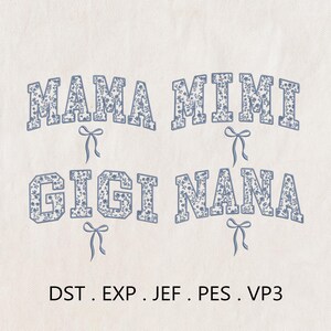 Blue Toile Floral Mama Bundle Embroidery Design, Mimi Gigi Nana Chinoiserie, Chinoiserie Mama Embroidery File, Coquette Mom with Bow