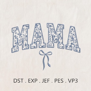 Blue Toile Floral Mama Embroidery Design, Mimi Gigi Nana Chinoiserie, Chinoiserie Mama Embroidery File, Coquette Mom with Bow