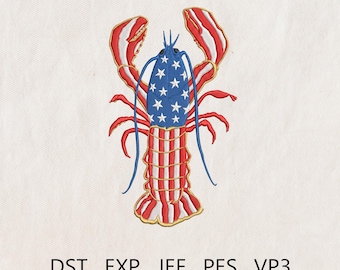 Coquette Lobster Embroidery Design, Patriotic Lobster Embroidery File, 4th of July, Patriotic Coastal Embroidery