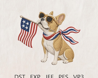 Coquette French Bulldog Embroidery Design, Patriotic Dog Embroidery File, 4th of July, Patriotic Frenchie Dog