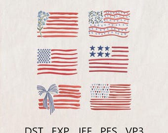 Embroidered American flag bundle design, Patriotic USA Flag Embroidery, Fourth of July bundle, Memorial Day