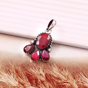 Ruby Pendant, Natural Kashmiri Ruby Gemstone Necklace, Sterling Silver Dainty Jewelry, Wedding Gift Jewelry, Men's Pendant