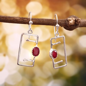Red ruby natural gemstone 925 stealing earring handmade silver earring