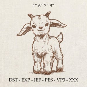 Embroidery Cute Goat Design, Sketch Goat Embroidery File, Farmhouse Decor Embroidery