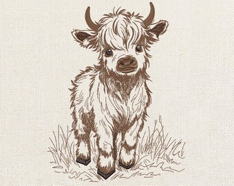 Highland Cow Embroidery Design, Cute Cow Embroidered File, Animal Embroider Gift, Animal Lovers