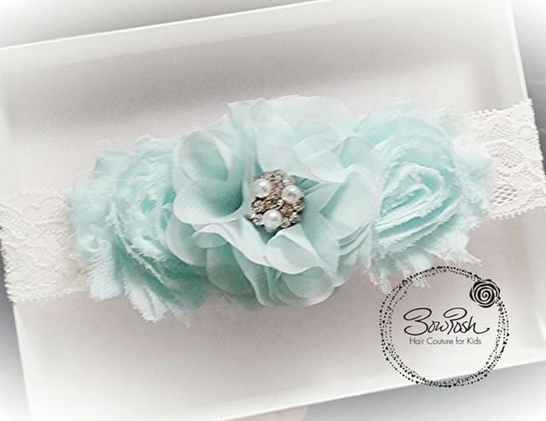 Minty Mint headband, Easter headband, Spring headband, shabby flower headband, mint flower headband, flower girl headband, lace headband image 3