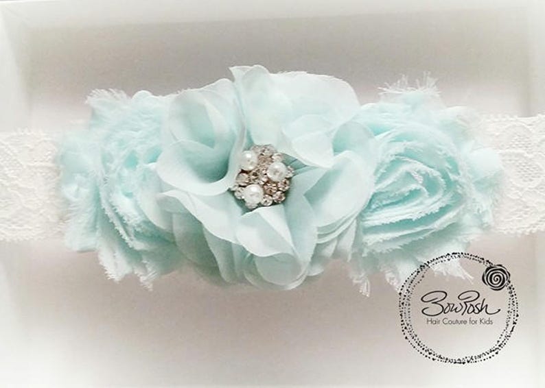 Minty Mint headband, Easter headband, Spring headband, shabby flower headband, mint flower headband, flower girl headband, lace headband image 2