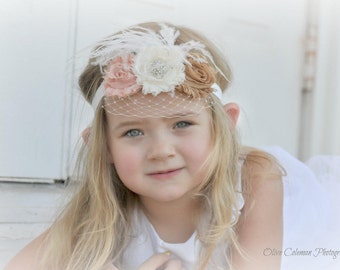 Flower Girl Headband Shabby Chic Vintage Baby Headband Photo Prop Wedding Birthday Custom