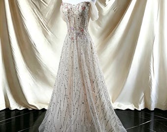 One size galajurk met lovertjes, pastelkleurige bloementuinjurk, glinsterende strapless avondjurk, gelaagde chokerjurk cadeau, tule sprookjesjurk