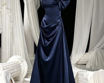 Blue Formal Dress | Classic Satin Style | Gift for Her