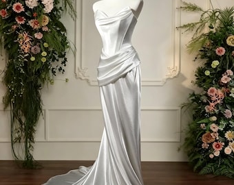 White Evening Gown | Minimalist Mermaid Style | Gift for Wife