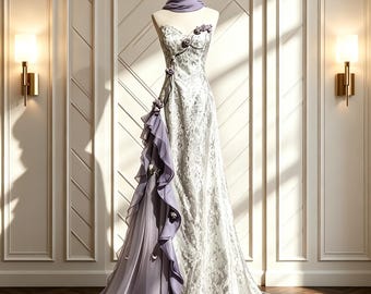 Purple Floral Long Dress for Prom, Romantic 3D Flower Evening Gown, Luxury Bridal Shower Outfit Gift for Her